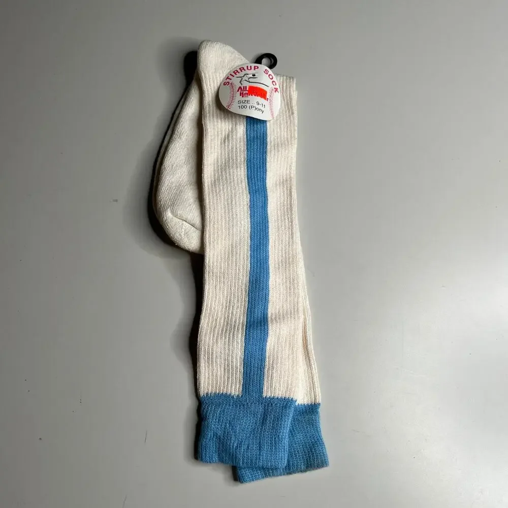 Vintage All-Star Knitwear Stirrup Baseball Socks 9-11 White Blue Stripe‎ USA NWT